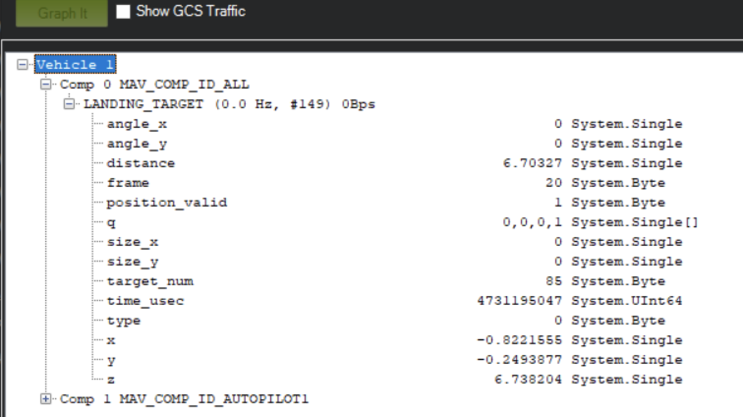 LANDING_TARGET Message in MAVLink Inspector